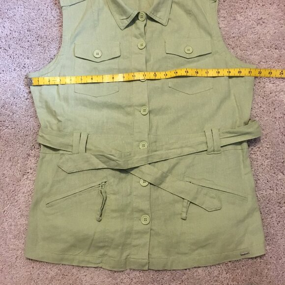 Paco Lime Green Linen Blend Sleeveless Button Up Utility Vest - Picture 11 of 14